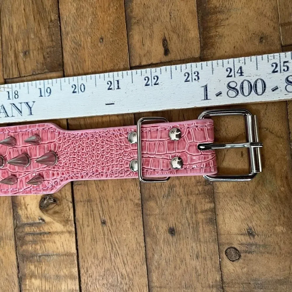 Pink Spiked Dog Collar Faux Croc Leather Medium Large 2
